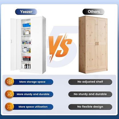 Metal Storage Cabinet, 71 Inch Tall Metal Storage Cabinet with Doors and Shelves, Pantry Cabinets for Kitchen Storage, Garage Cabinet for Living, Dining Room, Assemble Required