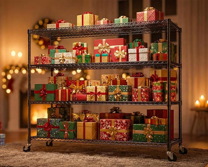 PrimeZone 55.5" W x 24" D x 80" H Heavy Duty Wire Storage Shelves with Wheels, 4 Tier Adjustable NSF Certified Garage Shelving Unit, Rolling Metal Organizer Shelf Rack for Warehouse, Pantry, Black