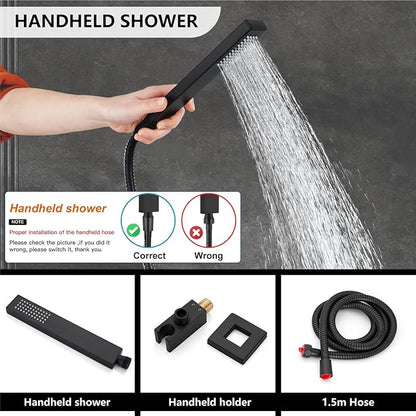 Midanya Rain Shower System with Tub Spout,Tub Shower Faucet Set with rainfall Shower Head and Handheld Spray,Wall Mount Tub Shower Combo Rough-in Valve Included,8 Inch Matte Black
