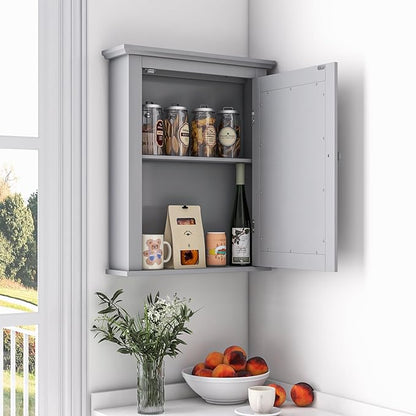 Safeplus Grey Medicine Cabinet with Mirror, Wall Mounted Adjustable Storage for Bathroom, Living Room, Bedroom, Entryway and Kitchen