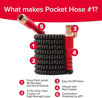 Pocket Hose Copper Head w/New Pocket Pivot Expandable Garden Hose 100FT, AS SEEN ON TV, Swivels 360°, Advanced Tri-Tex Tubing & Force Field Jacket, 3X Stronger, Lead-Free, No-Kink, Anti-Burst w/APT