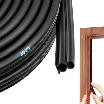 Door Seal Strip for Door Frame, Rubber Weather Stripping Door Seal, Self-Adhesive Extra Thick Insulation Strip, Soundproofing, Dustproof, Large Gap Filler (Black, 20 Ft)