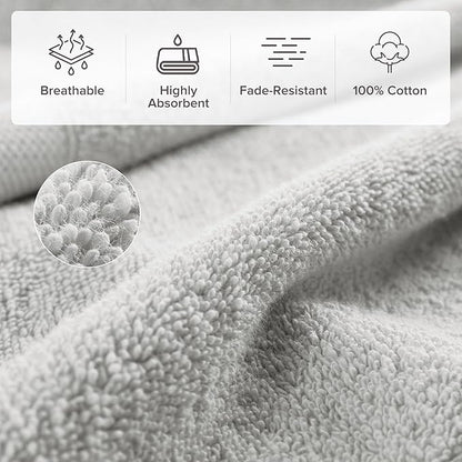 Comfort Spaces Turkish Bath Towel Set of 4 Piece 27x54 Medium 100% Cotton Towels Highly Absorbent Soft Quick Dry Shower for Bathroom Spa Light Grey