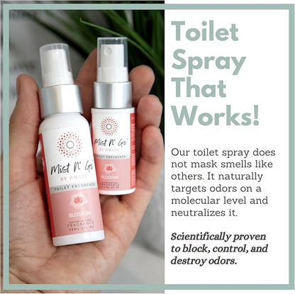 Mist N’ Go by Omaze Travel Bathroom Spray for Toilet Spray Odor Eliminator - Travel Toilet Spray for Bathroom Air Freshener Spray for Bathroom Deodorizer - Blossom Travel Size (1oz x5)