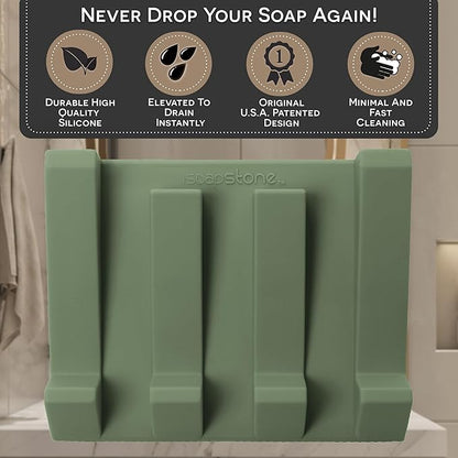 Silicone Soap Dish (USA Patented) Self Draining Bar Soap Holder for Shower Bathroom Sink, Drying Soap Dish Tray Kitchen Sponge Holder Easy Cleaning Soap Saver Mat (Eco Green, 2)