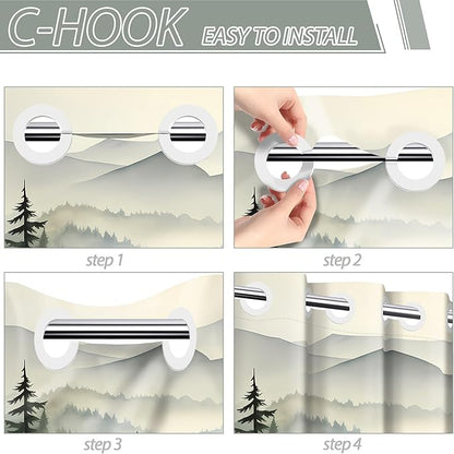 Forest Hookless Shower Curtain with Snap in Liner Set, Nature Mountain No Hook Shower Curtains for Bathroom, Double Layer Ringless, Liner with Magnets, Waterproof Cloth Fabric, 71" W x 74" L
