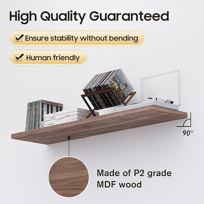 Wall Shelf Set of 3, Walnut Floating Shelves 24 in W x 10 in D x 1 in H, Wooden Floating Wall Shelf with Invisible Brackets for Living Room/Bedroom/Bathroom/Kitchen Storage and Decor