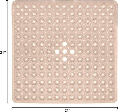 ENKOSI 21 x 21 inch Square Non-Slip Shower Mat – Anti-Slip Shower Mats for Inside Shower – Secure Grip for Shower Stall Floors – Quick-Dry with Drain Holes (21x21 Beige)