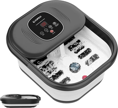 Foot Spa Bath Massager with Heat, Collapsible Foot Massager Spa Soaking Tub with Bubbles, Red Light, Pumice Stone, and Shiatsu Massage Rollers, Pedicure Foot Spa for Relaxation, Gifts