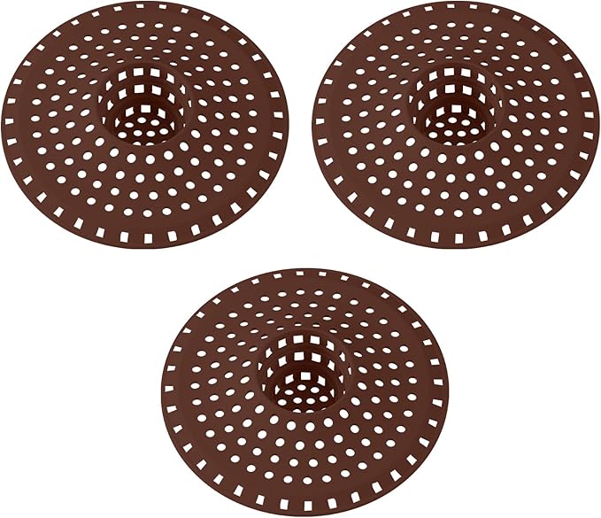Bathtub Drain Hair Catcher,Tub Shower Drain Hair Trap/Strainer,3PCS Silicone Collapsible Tub Hair Catcher Drain Protector Designed for 1.47" to 1.75'' Regular Drains(Coffee)