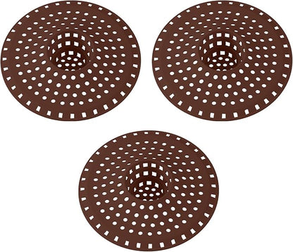 Bathtub Drain Hair Catcher,Tub Shower Drain Hair Trap/Strainer,3PCS Silicone Collapsible Tub Hair Catcher Drain Protector Designed for 1.47" to 1.75'' Regular Drains(Coffee)