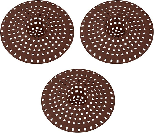 Bathtub Drain Hair Catcher,Tub Shower Drain Hair Trap/Strainer,3PCS Silicone Collapsible Tub Hair Catcher Drain Protector Designed for 1.47" to 1.75'' Regular Drains(Coffee)