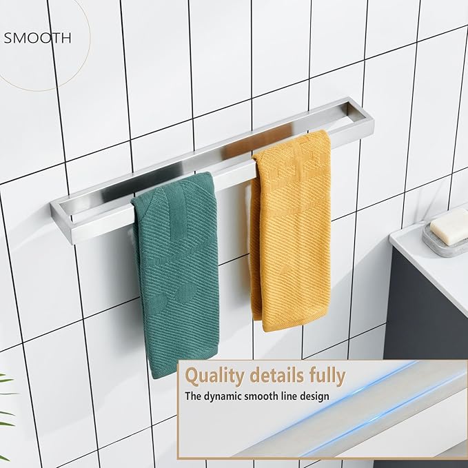 KOKOSIRI Towel Bar Brushed Nickel Bath Towel Hanger Holder 24-Inch Kitchen Rack Stainless Steel for Bathroom Hardware Wall Mount, 1 Pack B4008BR-L24