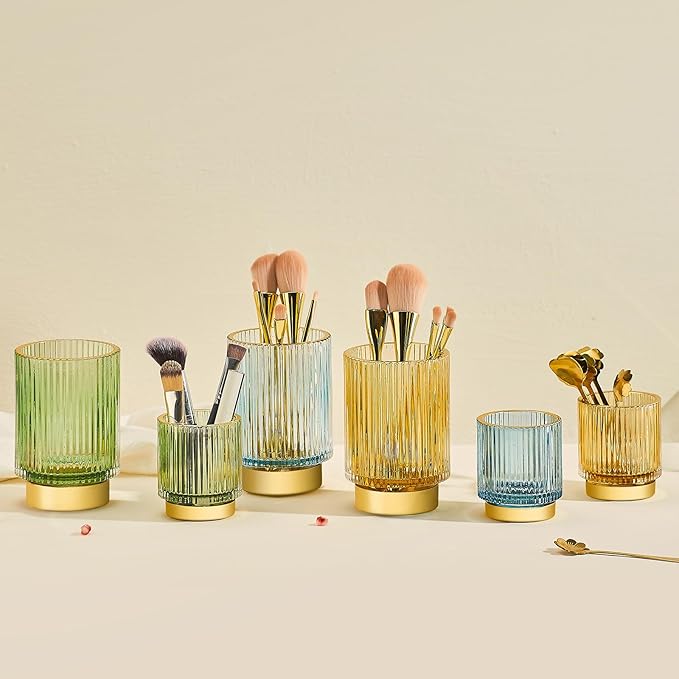 Makeup Brush Holder Organizer,Toothbrush Holders,Desk Pen Pencil Holder,Multifunctional Vintage Glass Brush Cup（S+L/White/A3-4-US）