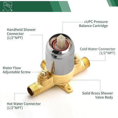 Shower Faucet Set with 7 Functions Handheld Shower Head Filter Shower Combo Set Shower System Shower Trim Kit Chrome Polished