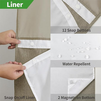 Long No Hooks Needed Linen Textured Shower Curtain with Snap-in Fabric Liner Set,Hotel Luxury Decor Shower Curtains for Bathroom,Waterproof & Washable,71Wx80H,Khaki/Tan