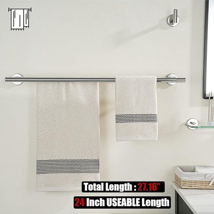 JQK Bathroom Hardware Towel Bar Set, 5-Piece Bath Accessories Set Polished Chrome Wall Mount Includes 24 in Towel Bar, 9 in HT Bar, TP Holder, Towel Hook x 2, BAS105-CH