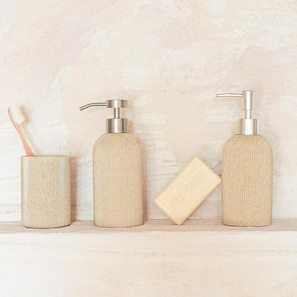Small Sand Beige Toothbrush Holder for Bathroom Countertop, Modern Boho Farmhouse Style, Multi-Purpose Organizer, Rust-Proof Unbreakable Resin Cup