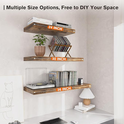 Floating Shelf, Set of 3 Wall Shelf, 30 in W x 12.75 in D x 2 in H Wooden Floating Wall Shelf with Invisible Brackets for Living Room/Bedroom/Bathroom/Kitchen Storage and Decor, Rustic Brown