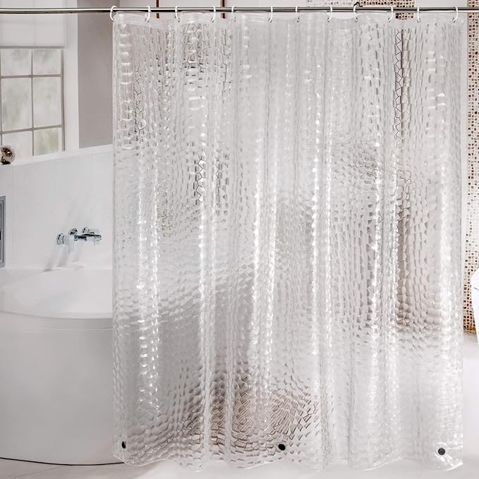 WELTRXE EVA Shower Curtain Liner with Magnets, 72 x 78 Inch Waterproof 3D Water Cube Clear Bathroom Shower Curtains, No Chemical Smell, Heavy Duty, Extra Long for Shower Stall, Bathtubs, 12 Hooks