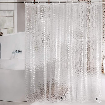 WELTRXE EVA Shower Curtain Liner with Magnets, 72 x 78 Inch Waterproof 3D Water Cube Clear Bathroom Shower Curtains, No Chemical Smell, Heavy Duty, Extra Long for Shower Stall, Bathtubs, 12 Hooks