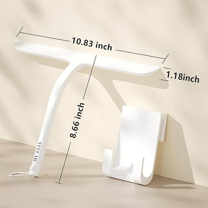 Shower Squeegee for Shower Glass, Bathroom Glass Cleaning Tool with Hook Mount, Squeegee for Glass Doors, Window Cleaning, Tile Shower Walls (White)