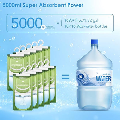 Moisture Absorbers 10 Pack Fresh Fragrance, Hanging Closet Dehumidifier Bags, Humidity Absorber, Compact Eliminates Odors Humidity Packs for Car, Bathroom, Bedroom, Basement, 9.8OZ