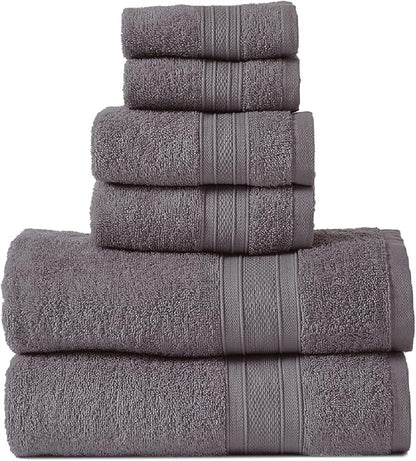 TRIDENT Soft & Plush Luxury Towel Set, 100% Cotton, 2 Bath Towels 2 Hand Towels 2 Washcloths Highly Absorbent Towels for Bathroom, 6 Pieces Charcoaly Grey Towel Sets