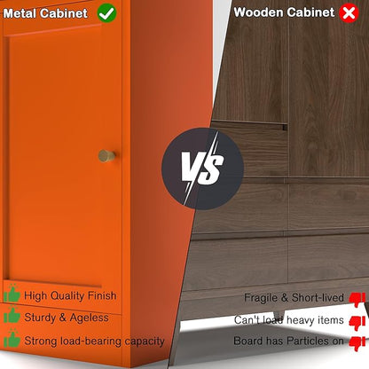 COFaR 67" Tall Metal Bathroom Storage Cabinet,6-Tier Narrow Cabinet with Glass Doors and Adjustable Shelves,Linen Cabinet for Small Spaces,Tall Cabinet for Bathroom,Living Room,Orange