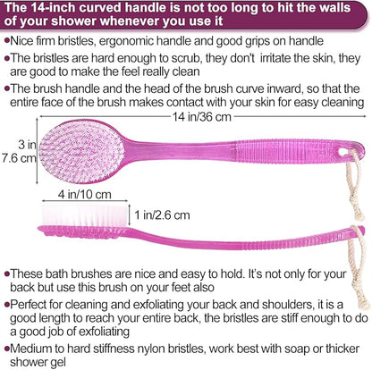 Back Bath Brush - Curved Long Handle Shower Brush with Medium Stiff Bristles for Cleaning and Exfoliating Body, Back Scrubber for Men & Women (Black + Pink 2 Pack)