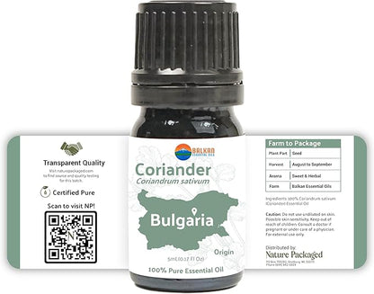 Coriander Essential Oil - Direct from Bulgarian Balkan Mountains - Steam Distilled - Aceite Cilantro for Aromatherapy, Massage, Diffuser, DIY Candle and Soap Making - 2lbs