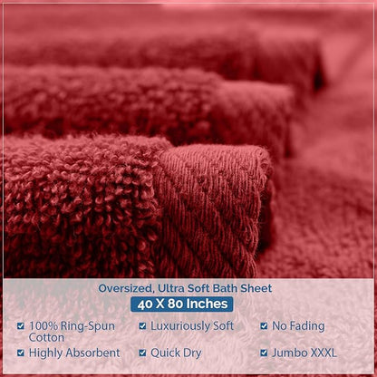 DAN RIVER Pack of 1 Bath Sheet 40x80 Inches, Luxury Large Towels Oversized for Bathroom, Absorbent Plush Towels - Red