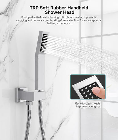 SR SUN RISE Shower System Bathroom 10 Inch Rainfall Shower Head & Handle Set Wall Mounted Rain Shower Faucet Set Polished Chrome
