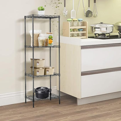 BNSPLY 4 Tier Wire Shelving Unit, Height Adjustable Wire Shelves, Metal Storage Rack Organizer for Laundry, Kitchen, Bathroom, Pantry, Closet (11.8" D x 17.7" W x 49.6" H, Black)