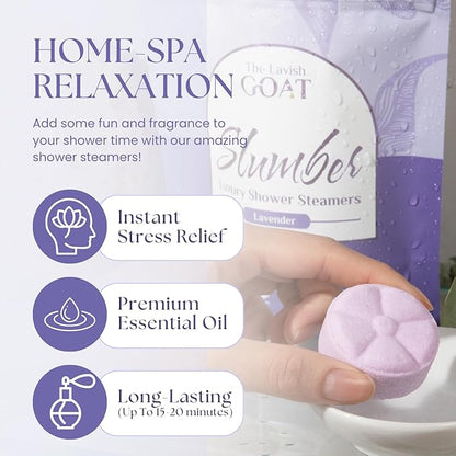 TLG Slumbers Shower Steamers Aromatherapy 7 Pack – USA Made with Extra Menthol, Lavender Essential Oil – Relaxing Shower Bombs for Sleep, Stress Relief & Spa – Gift for Men & Women