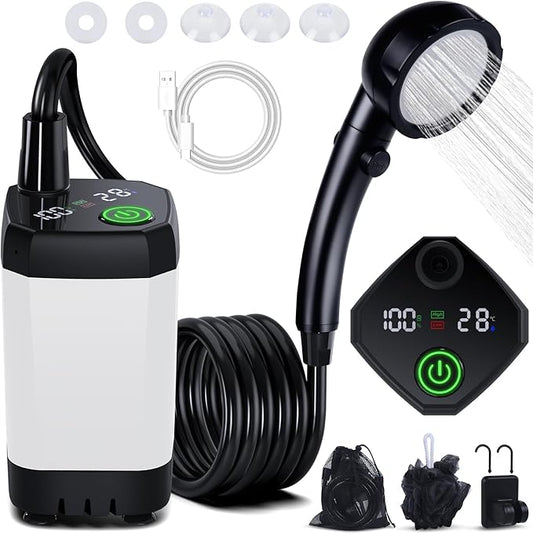 Portable Shower for Camping, [Long-Lasting] Spopal 6000mAh Rechargeable Camping Shower with Intelligent LED Display, 4 Spray Modes, IPX7 Waterproof Outdoor Camp Pump for Hiking, Travel, Car, Pet