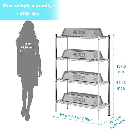 Auslar 4-Shelf Storage Wire Shelves Heavy Duty 4 Tiers Standing Shelving Units Adjustable Metal Organizer Wire Rack, Chrome