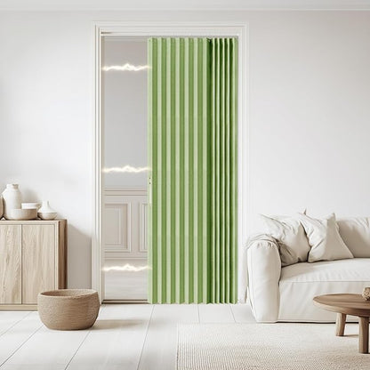 Accordian Door Curtain, 100% Blackout Folding Magnetic Doorway Curtains,Linen Style Closet Doors,for Room Divider,Privacy Protection（W52 x L78,Green,1 Panel）