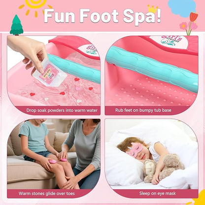 Kids Foot Spa Kit with Pedicure Set for Girls 3-8, All-in-1 Kids Spa Day Kit with Bubble Soak & Massage, Sleepover Party Birthday Gifts