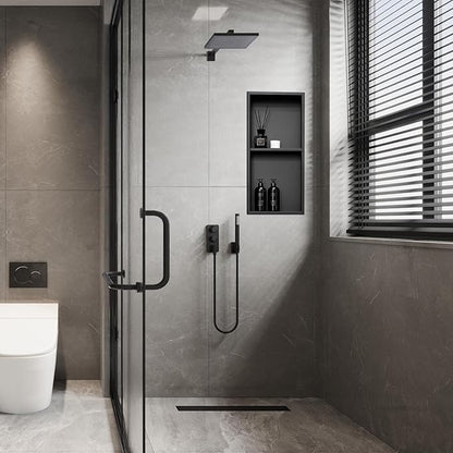 Shower Niche 12x24, Matte Black, No Tile Needed 304 Stainless Steel Recessed Wall Niche Insert with Double Shelves, Built-in Sloped Base Drainage, in-Wall Shower Storage for Bathroom Remodel