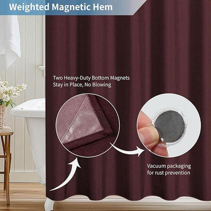 2-in-1 Waterproof Fabric Shower Curtain or Liner,Linen Textured,Breathable TPU & Washable Bathroom Shower Curtain Set with 12 Plastic Hooks,Modern,72"x72" Burgundy
