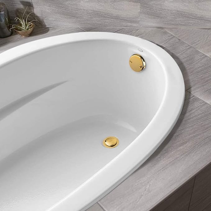 Artiwell Tip-Toe Bathtub Drains Trim Set with Two-Hole Overflow Faceplate, Replacement Bath Drain Trim Kit with 2-Hole Overflow Faceplate and Universal Fine/Coarse Thread (POLISHED BRASS)