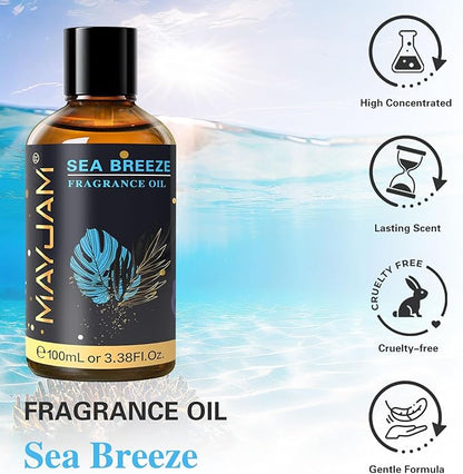 MAYJAM 100ML/3.38FL.OZ Sea Breeze Fragrance Oils with Glass Dropper, Essential Oils for Diffusers for Home, Long Lasting Scented Oils for Diffusers Soap Candle Making