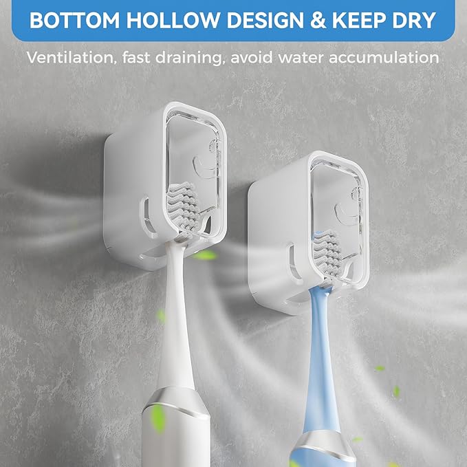 Toothbrush Holders for Bathrooms, 2PCS Innovation Single Slot Toothbrush Holder Wall Mounted with Cover for Shower, Single Toothbrush Dispenser Storage Organizer for Family & Travel