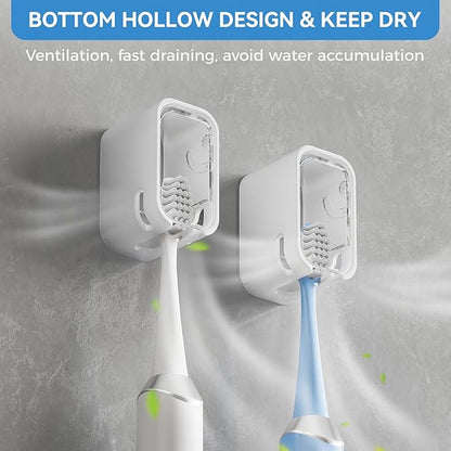 Toothbrush Holders for Bathrooms, 2PCS Innovation Single Slot Toothbrush Holder Wall Mounted with Cover for Shower, Single Toothbrush Dispenser Storage Organizer for Family & Travel