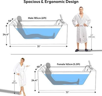 Empava PRO Series 71"x48" Whirlpool Tub | Heated Bubble Spa for 2 with Thermostatic Control & Chromotherapy | Acrylic Freestanding Soaking Bathtub, White (ETL Certified)
