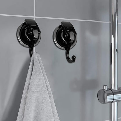 Heavy Duty Vacuum Suction Shower Hooks - Glass Suction Cup Bathroom Robe Hooks, Reusable, No Hole Punched, for Garland Decoration (Black, 6 Pack)