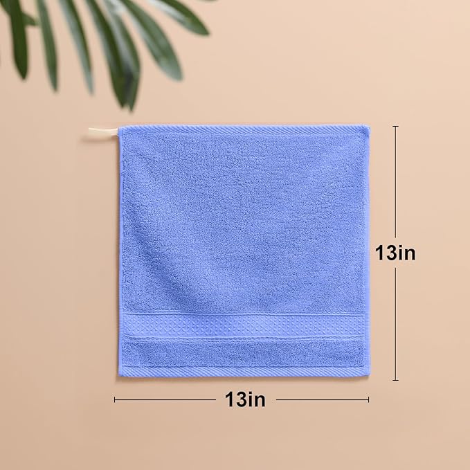 6 Pack 100% Cotton Washcloths Set, Highly Absorbent and Soft Feel Fingertip Towels, 13 x 13 in Quick Dry Face Cloths