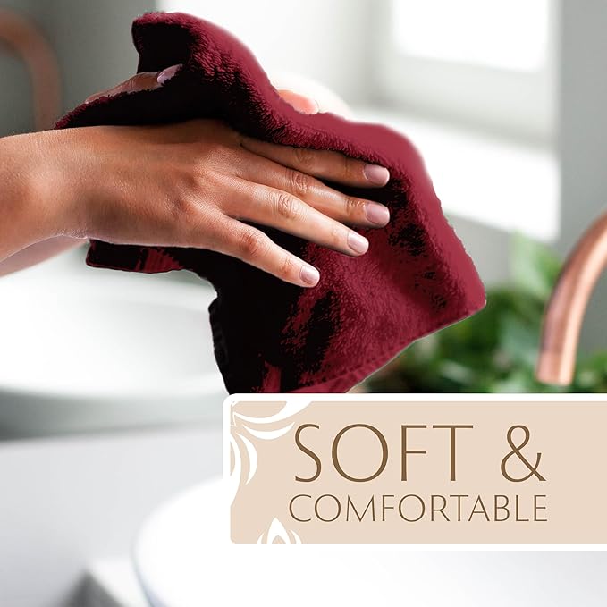 MAURA Wine Red Hand Towels for Bathroom. Luxury Turkish Cotton Bath Hand Towels Set of 6. Ultra-Soft, Thick & Plush - Burgundy