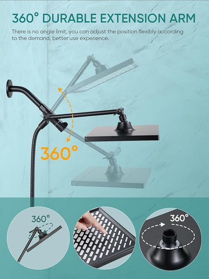 Cobbe 11.8 Inch Rain Shower Head with 6 Modes Handheld Water Spray，High Pressure Showerhead Combo with 11 Inch Adjustable Extension Arm, Black